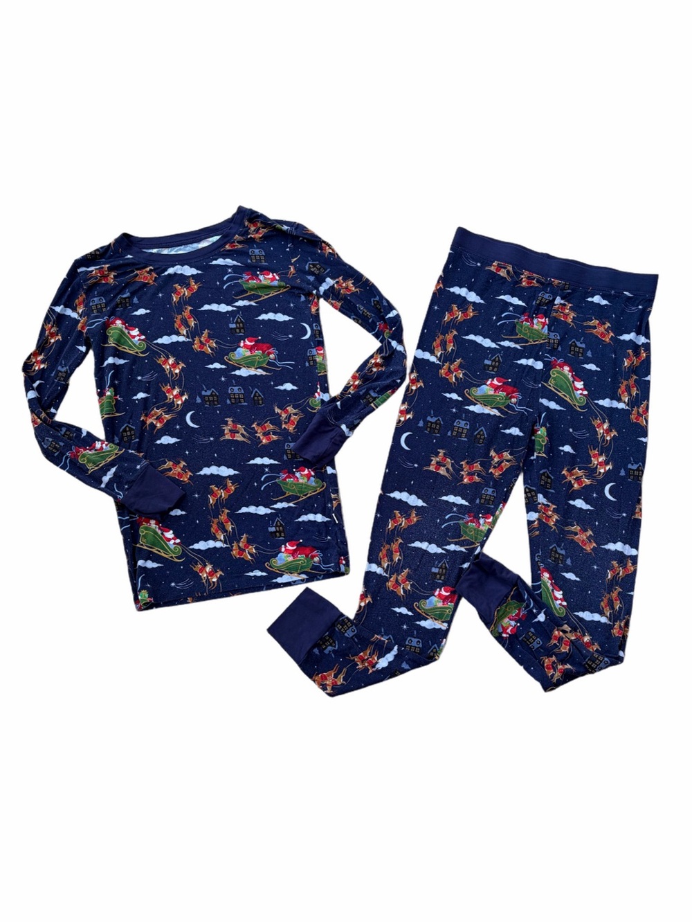 Little Sleepies Size 9/10 Santa’s Sleigh Two Piece Bamboo Christmas Pajamas